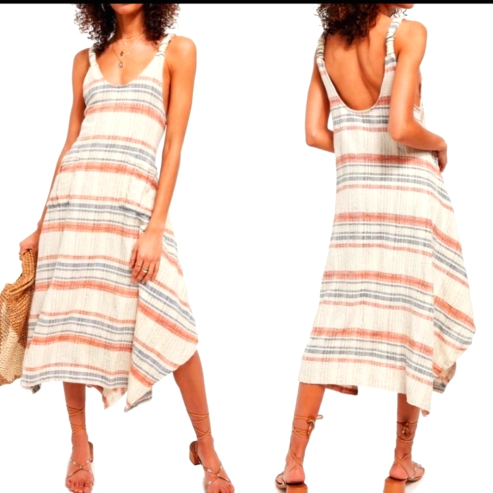 Free People Harper Striped Midi Dress L
